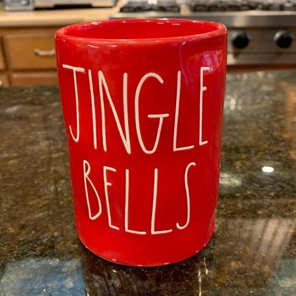 Rae Dunn JINGLE BELLS Candle Ceramic Red Evergreen Mistletoe Christmas - Picture 1 of 6
